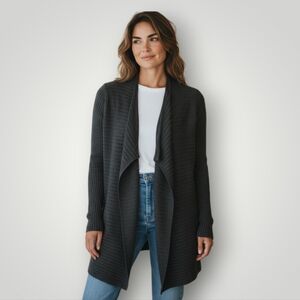 Lord & Taylor Top Womens XS Gray Merino‎ Wool Cardigan Ribbed Sweater Texture